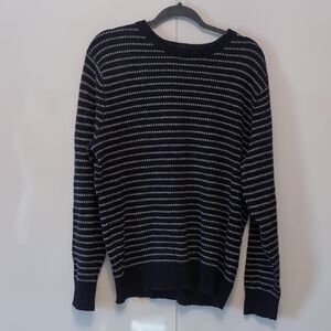 J. Crew Men's Navy and Gray Striped Men's Wool Sweater XL Slim